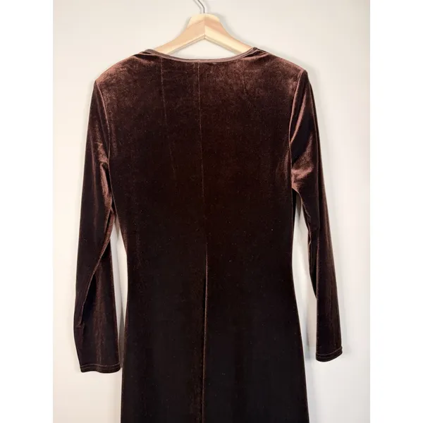 Vintage 90s Dress Brown Velvet Long Maxi Goth Whimsigoth Size‎ 8 Party Holiday - Image 3