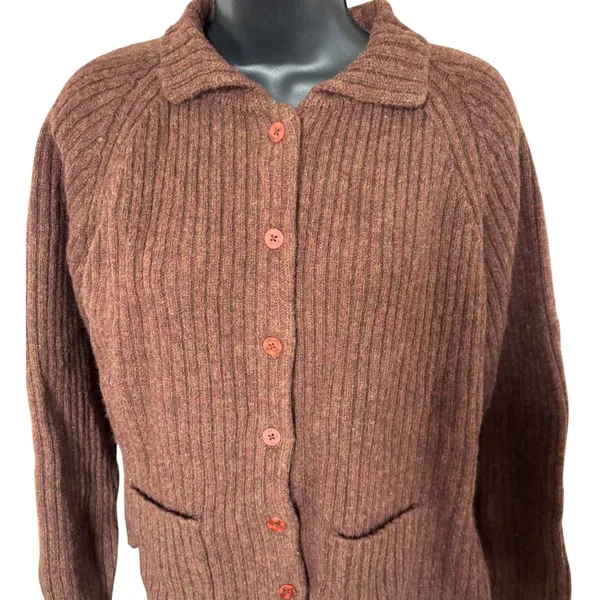 Vtg Newton Trading Co 100% Shetland Wool Sweater Jacket Sz‎ L Brown Cottagecore - Image 2