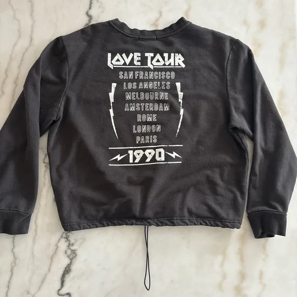 Fifth Sun Love Tour 1990 Cropped Sweatshirt Black Drawstring Toggle Size Large - Image 2