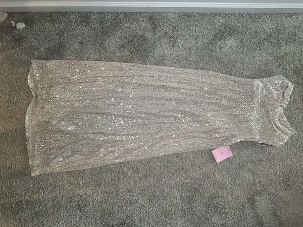 Hello Molly Sequin Strapless Maxi Dress Beige Size L - Image 5