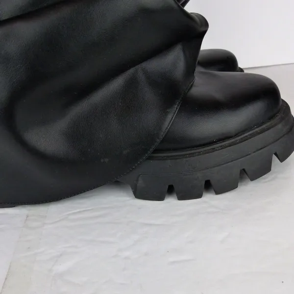 Azalea Wang Mate Boots Womens 11 Black Ruched Mid Calf Lug Sole Moto Y2K Gothic - Image 7