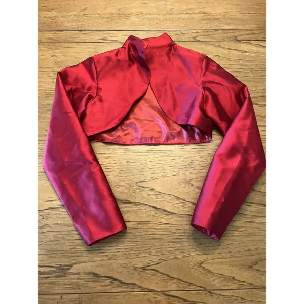 Women's Red Satin Strapless Sweetheart Pleated Mini Zip Dress w/ Bolero S - Image 3