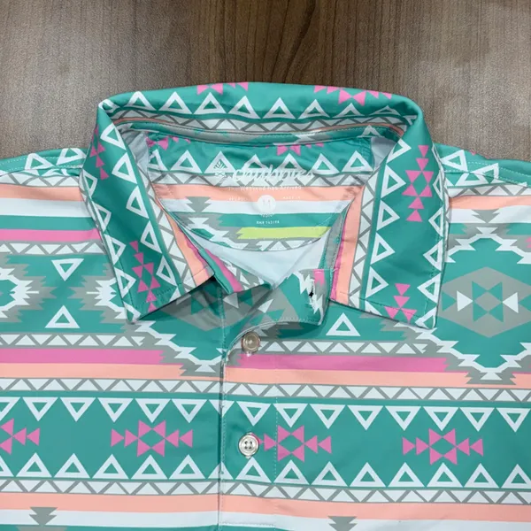 Chubbies The En Fuego Performance Polo Shirt Mens Medium Aztec Neon Pastel Golf - Image 2