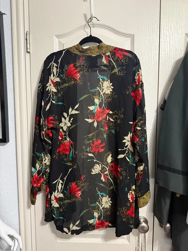 💖 Francesca Rose‎ Sheer Black Floral Kimono Boho Chic Gypsy Indie Romantic - Image 3