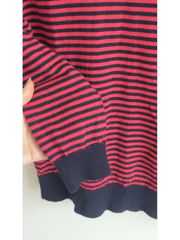 J.Crew 100% Merino Wool Striped Sweater Pink Navy Crewneck Women’s L - Image 4