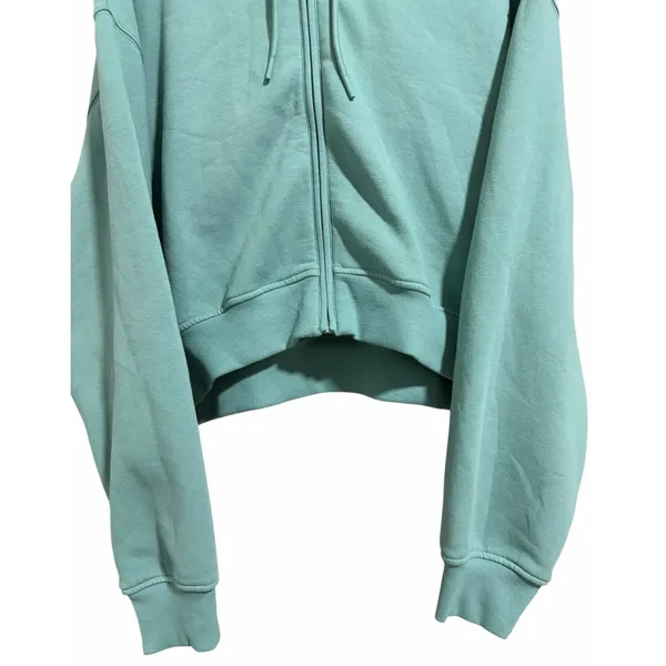 Athleta Forever Fleece Full Zip Cropped Hoodie Turquoise Women's Size Medium - Image 5