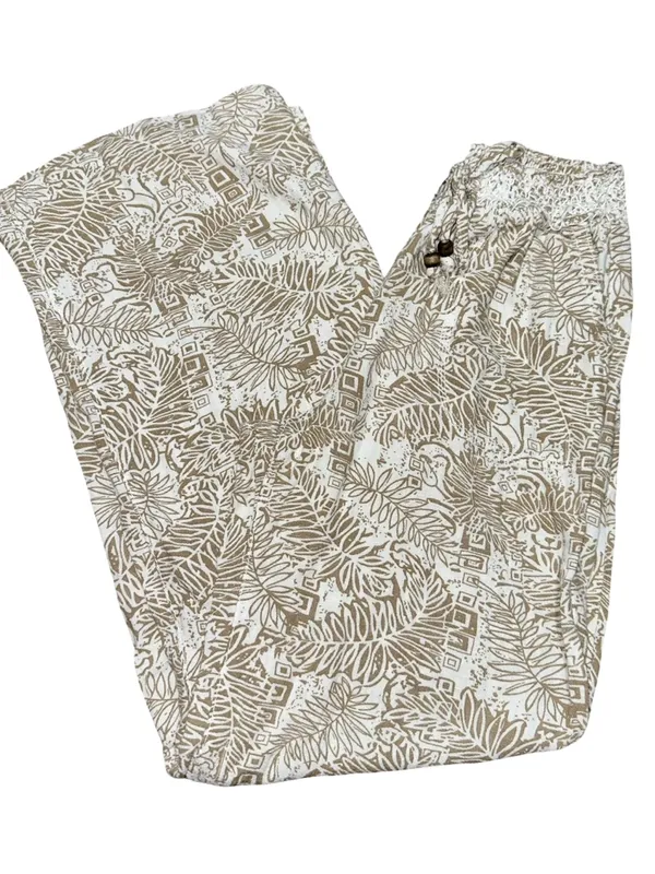 Cali1850 Los Angeles Women’s Size S Tan Beige White Tropical Printed Wide Pants - Image 5
