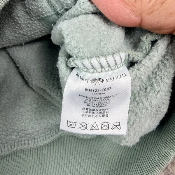 Brandy Melville Full Zip Hoodie Women OS Sage Green Cropped Tassel Drawstring - Image 7