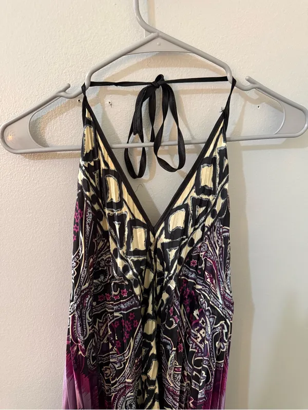 V-Neck Halter Maxi Dress in Black, Purple & Pink - Image 3