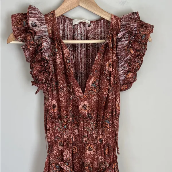 Ulla Johnson Johnson Virginia Midi Dress Size 0 Belted Flutter Sleeve Tiered - Image 2
