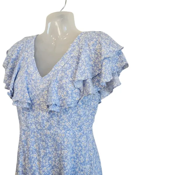 Altar'd State Floral Double V-Neck Flutter Sleeve Mini Dress Blue Size Medium - Image 5