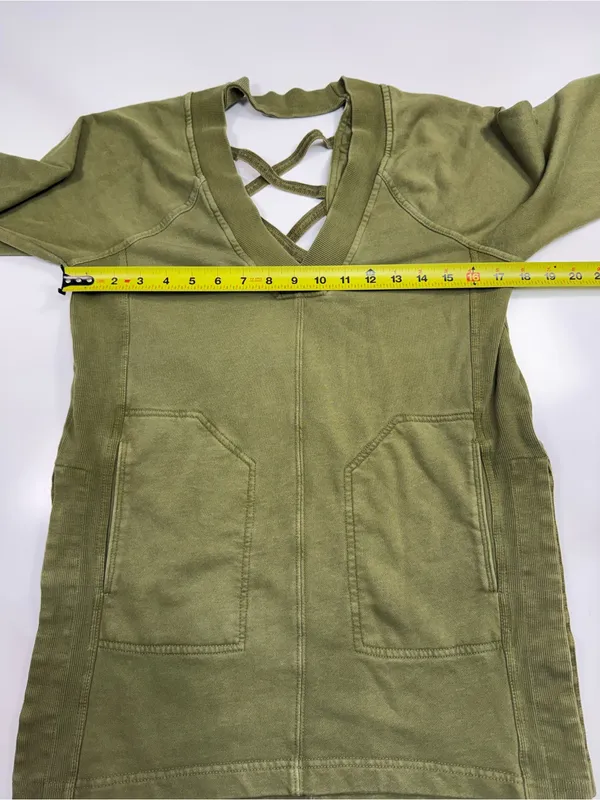 Anthropologie Olive Green V-Neck Long Sleeve Coverup with Front Pockets - Image 4