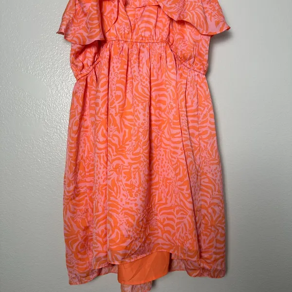 LILLY PULITZER Women's Size XL/TG‎ Mini Dress Coral Orange Pink Flounce Ruff - Image 8