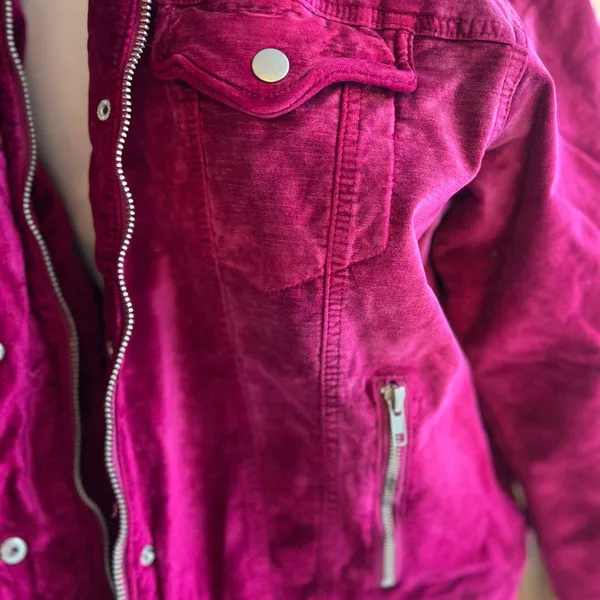 Free People Hot Pink Velvet Trucker Jacket Oversized - Image 5