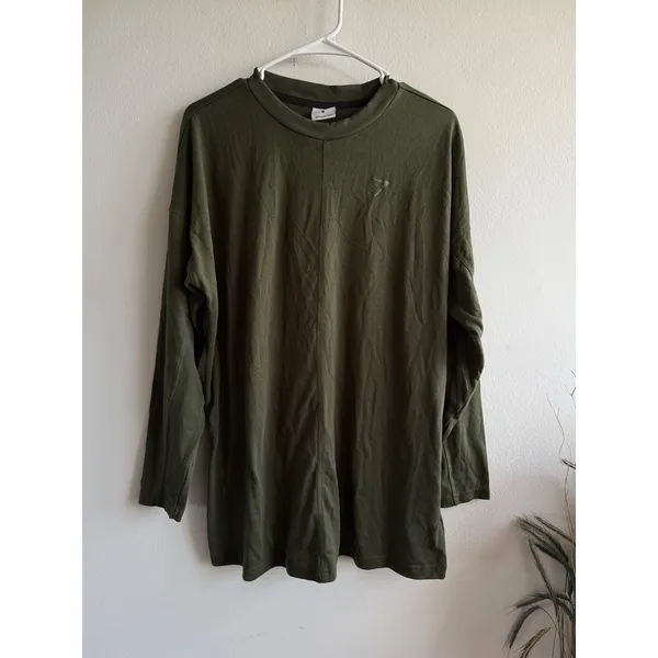 Gymshark Womens Medium Olive Green Long Sleeve Oversized Training Top Seam 4110 - Image 2