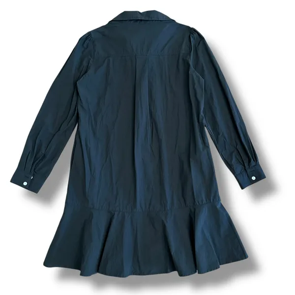 Black Cotton Collared Drop Waist Shirt Dress Women’s S Long‎ Sleeve Ruffle Hem - Image 6