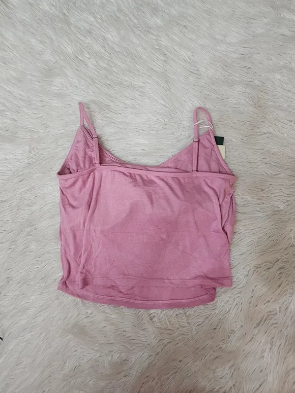 Halara Women’s PinkRibbed Knit Cowl Neck Adjustable Straps Built-in Bra Casual Tank Top - Image 10