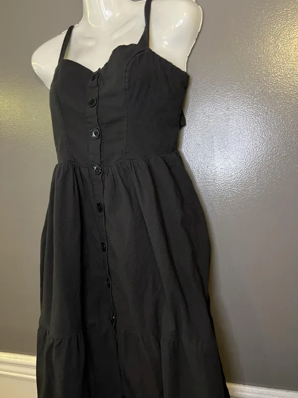 Urban Outfitters Dress Womens Medium Black Button Front Midi Sundress Sweetheart - Image 7