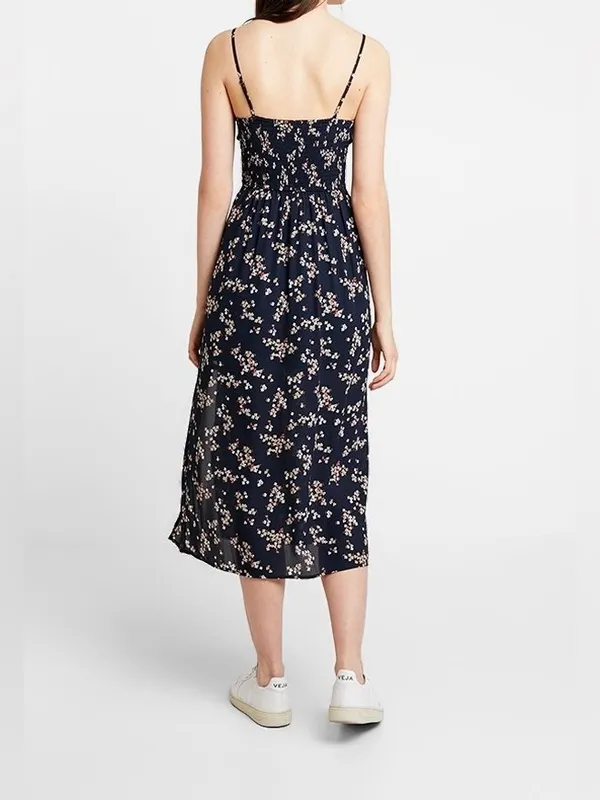 Abercrombie & Fitch navy floral maxi dress with strappy details side slit Small - Image 4