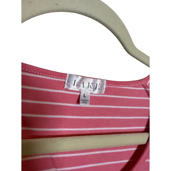 LAKE Pajama Pink White Striped Top Women's Sz. L - Image 2