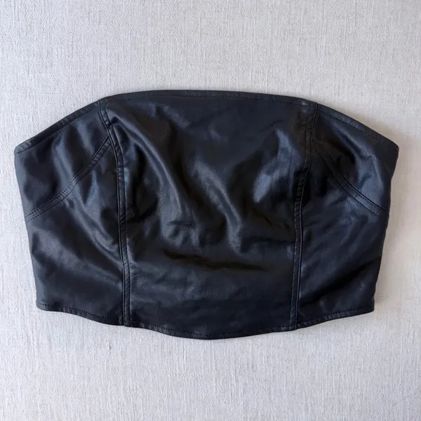Kendall‎ & Kylie Black Faux Leather Corset Tube Top Y2K Festival Medium - Image 3