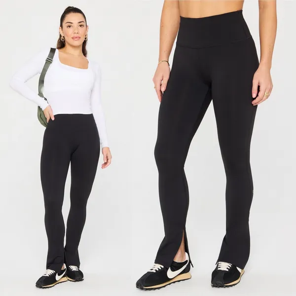 Fabletics Black High Waisted Split Hem Flare Leggings Sz Small - Image 2