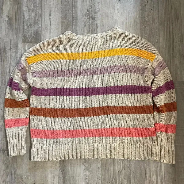 Lou & Grey & LOFT Sweater Womens LARGE Multicolor Chunky Knit Striped Pullover - Image 14