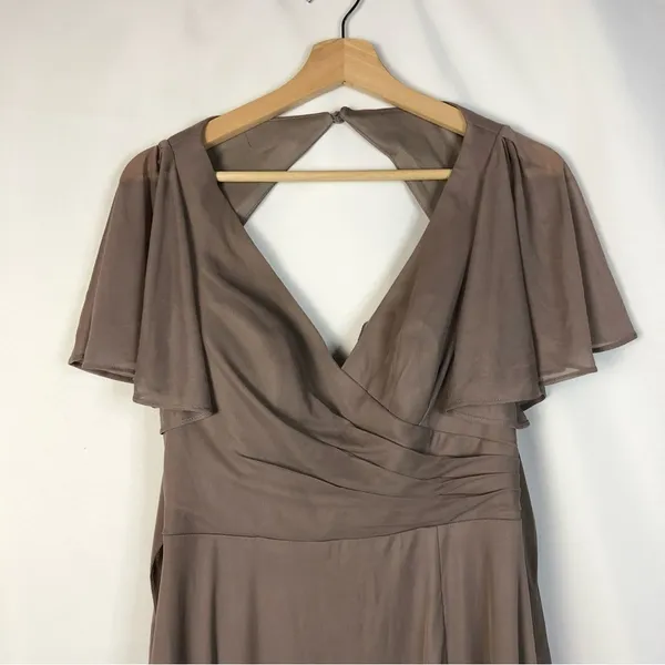 Azazie Dusk Gray Purple Short Sleeve A-Line Maxi‎ Formal Bridesmaids Dress 10 - Image 3