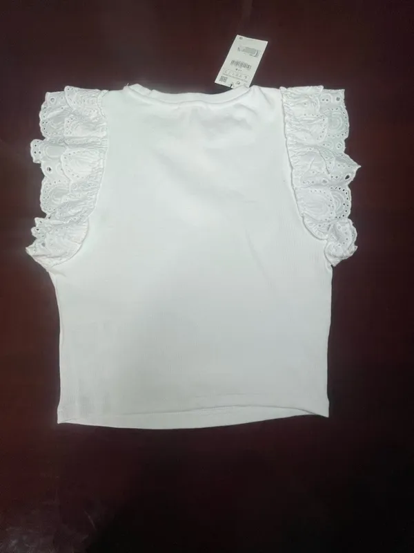 ZARA White Ribbed Eyelet Flutter Sleeve Top Size L Cottagecore Coquette Romantic - Image 6