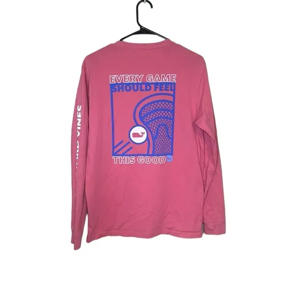 Vineyard Vines Size Medium Long Sleeve Pink Lacrosse Pocket Tee Shirt - Image 2