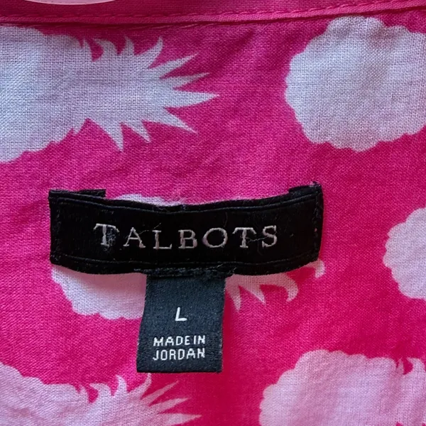 Talbots Womens Pink Pineapple‎ Print Cotton Button Down Shirt Lightweight Large - Image 3