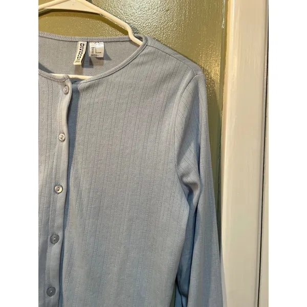 Divided H&M Womens Sz Large LightBlue Pointelle Jersey Cardigan Sweater Crewneck - Image 6