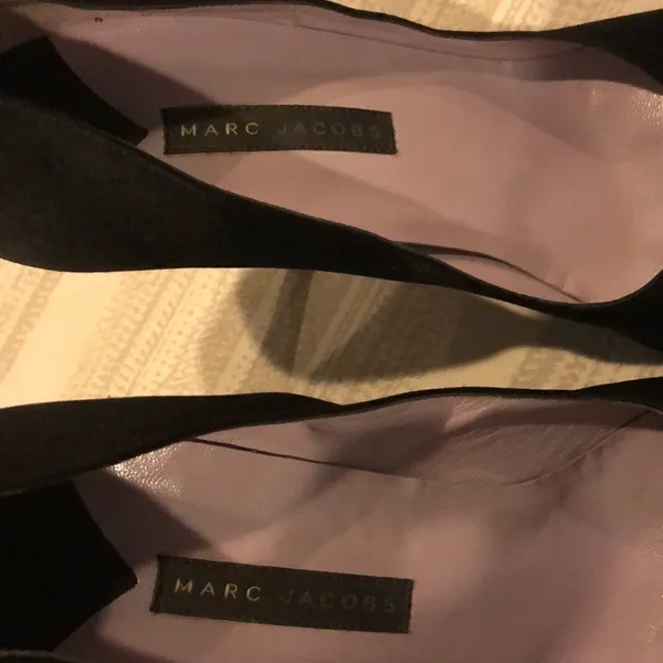 Marc Jacobs Black Satin Open Toe Heels with Rhinestone Bow Size 9 - Image 3