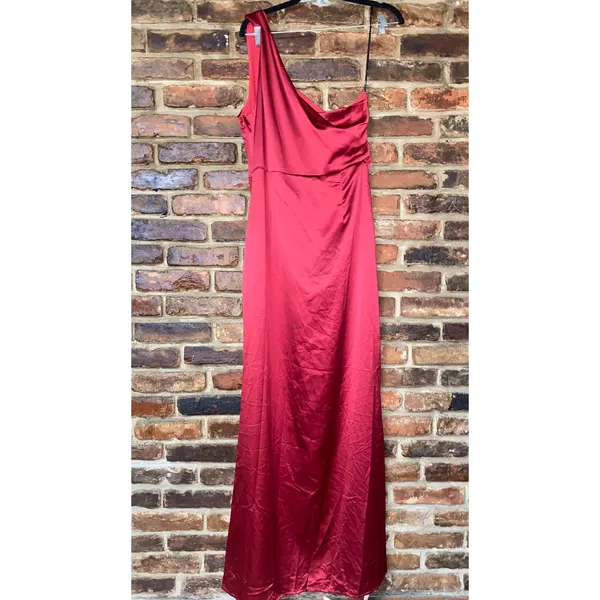 NWT Lulus Dreaming of Elegance Wine Red Satin One-Shoulder Maxi Dress Size XL - Image 7