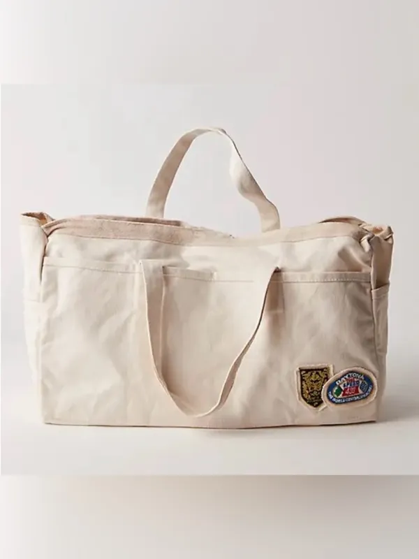 Free People Kiss My Patch Large Canvas Tote Bag in Mineral Neutral Carryall NWT - Image 2