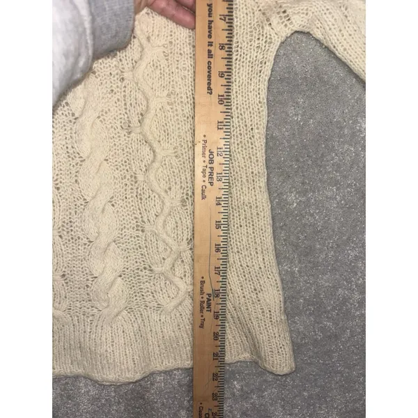 j crew black tag wool cable‎ knit turtleneck sweater beige loose knit med - Image 7