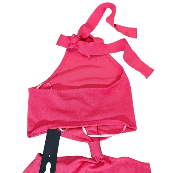 Lulus‎ Halter Neck Cutout Midi Dress Bright Pink Vacation Cocktail Party Size XS - Image 6
