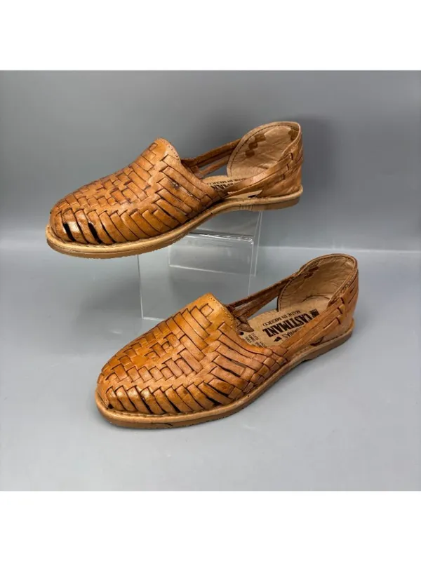 Artesanias Castimanz Huarache Flat Sandal Womens 5 Tan Leather Round Toe Slip On - Image 2