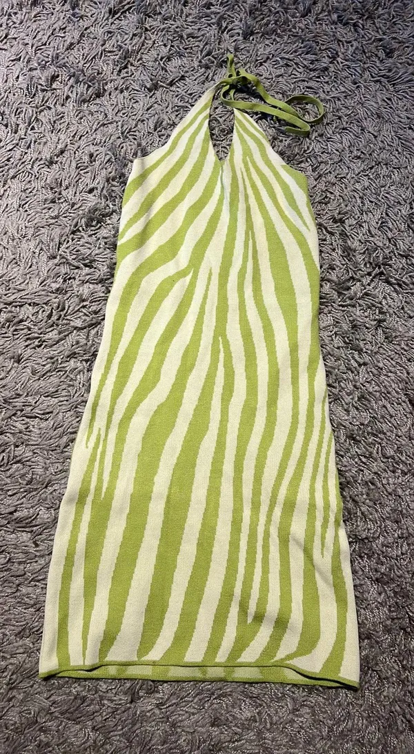 SheIn Lime Green Knit Halter Dress - Image 4