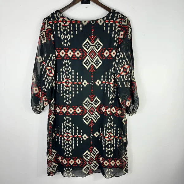 Enfocus Studio Southwestern‎ Shift Dress 8 Blue Tribal Indie Festival Western - Image 7