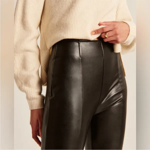 Abercrombie & Fitch Split Hem Vegan Leather Slim Flare Pant in Black Medium - Image 3
