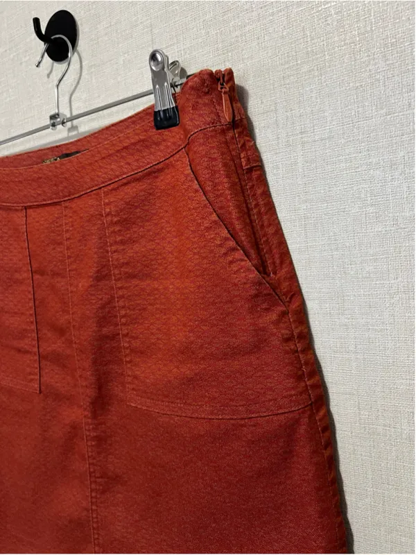 prAna Rust Orange Textured Mini Skirt With Front Patch Pockets - Image 3