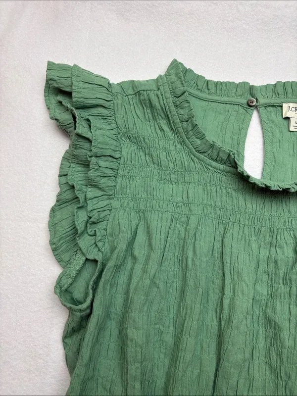 J. Crew size large Green Ruffle Sleeve Casual Dress knee length olive guest - Image 3