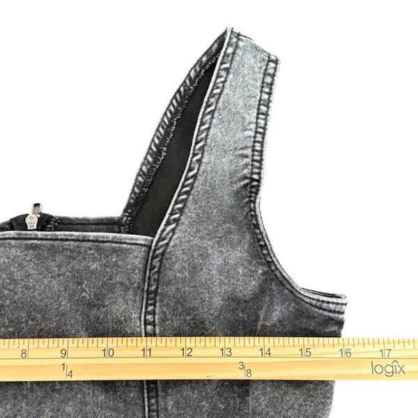 No Boundaries Black Denim Square Neck Pinafore Mini Dress Small Distressed‎ Grunge Goth Y2K - Image 10