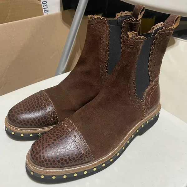 Free People Atlas Chelsea Chocolate Brown Boho Ankle Boots Size 39.5 - Image 2