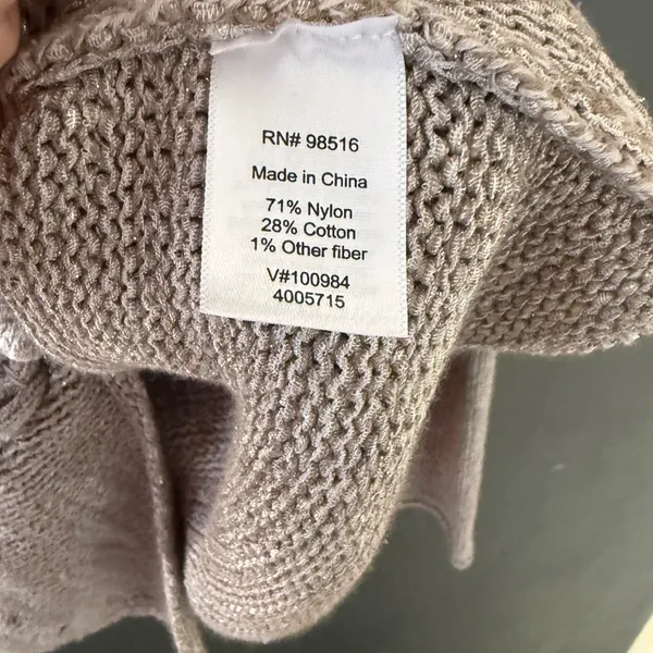 Coldwater Creek Oatmeal Taupe Frog Closure Cardigan Sweater Metallic Knit Medium - Image 6