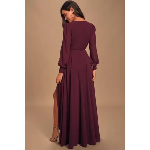 NWT Lulus My Whole Heart Plum Long Sleeve Wrap Dress Bridesmaid Gala Banquet XS - Image 8
