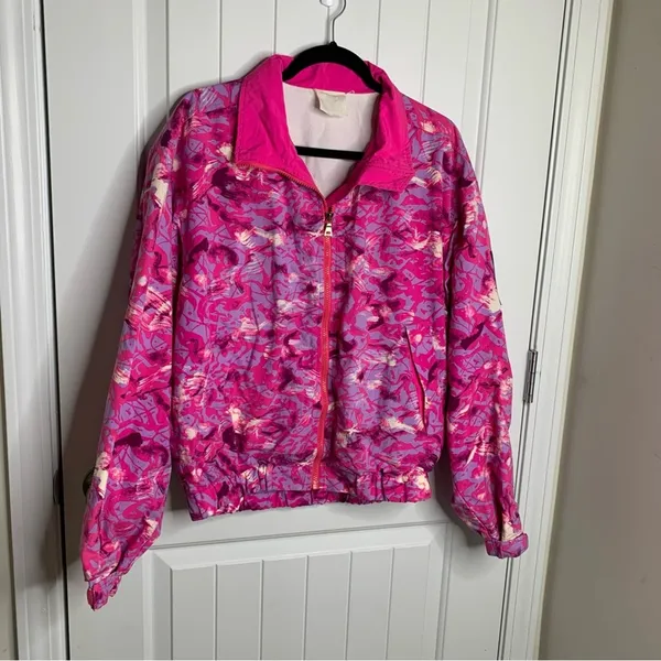Helly Hansen Vintage 90s pink sea life floral bomber jacket size large‎ women Norway - Image 2