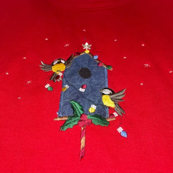 Vintage Morning Sun red birds Christmas lights holiday sweatshirt Medium Petite - Image 3