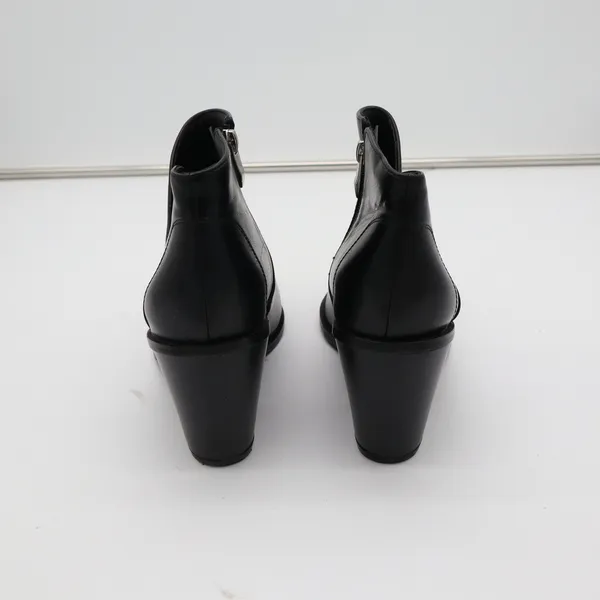 Womens Black Faux Leather Pointed Toe Block Heel Ankle Booties Side Zip Size 10 - Image 4